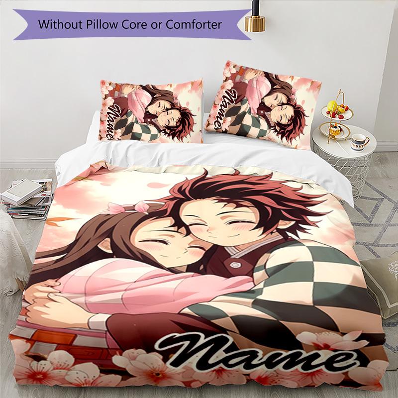 3pcs Demon Slayer6 Cover Set - Personalized Name, HD Printed Bedding with 1 Cover and 2 Pillowcases - Perfect for Home Decor, Easy Care