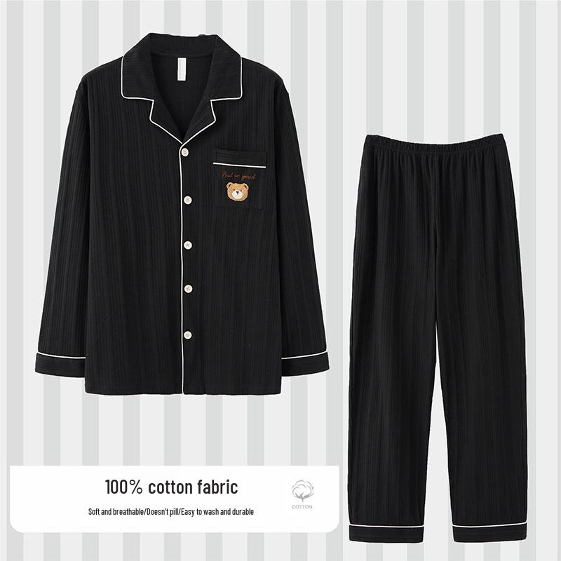 Корейские парные пижамы 2021: 100% Хлопок Домашняя одежда с длинным рукавом для женщин и мужчин - Весна, Осень, Зима