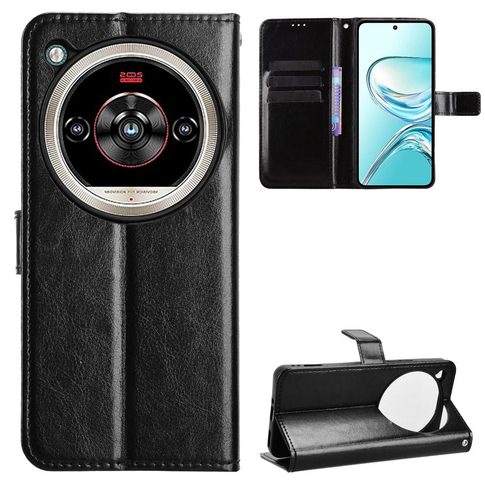 For ZTE nubia Focus 2 Ultra 5G PU Leather Case with Strap Crazy Horse Texture Phone Wallet Cover