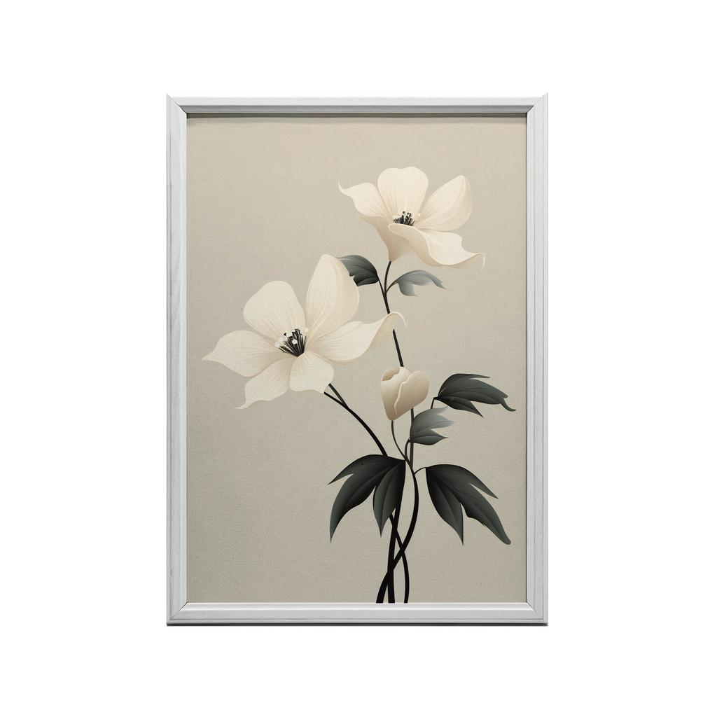 Biała Elegancja - Minimalistyczny Kwiatowy Plakat Biała Elegancja - Minimalistyczny Kwiatowy Plakat, 30X40 Cm, Rama Drewniana Jasny Dąb, Papier Matowy