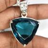 Teal Sapphire 80.1 Ct CERTIFIED Trillion 925 Sterling Silver Gemstone Pendant MY-PD-116-NS