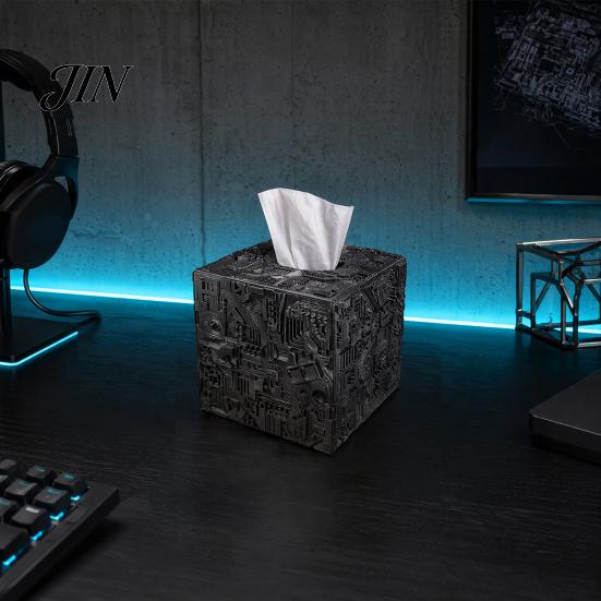 Sense of Future Tissue Box Sci-fi Theme Box, with Smooth Paper Extraction, Large Capacity Cubic Design Trendy Organizer, Hard Shell Durable