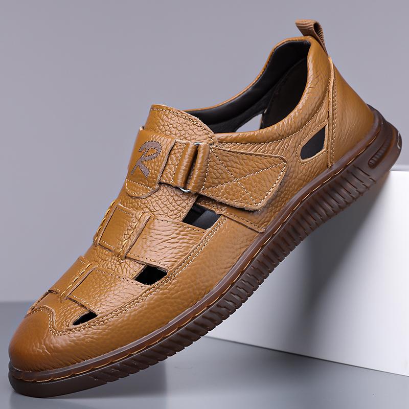 Fashion Summer Fashion Men Business Casual Sandals Comfort Breathable Mens Shoes Leather Outdoor Sandals Antiskid Beach Hollow Out Shoes