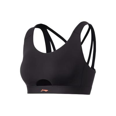 Li Ning Fitness Series однотонный средней поддержки плотный спортивный бюстгальтер женское нижнее белье черный AUBS056-4