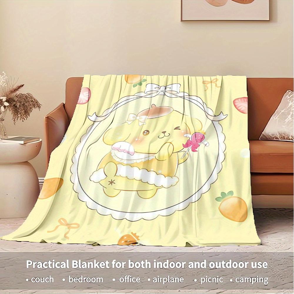 1pc Cute, Pom Pom Purin, KawaiiDigital Print Flannel Throw Blanket, Super Soft Plush Fleece Bedspread, Multipurpose All-Season Hypoallergeni
