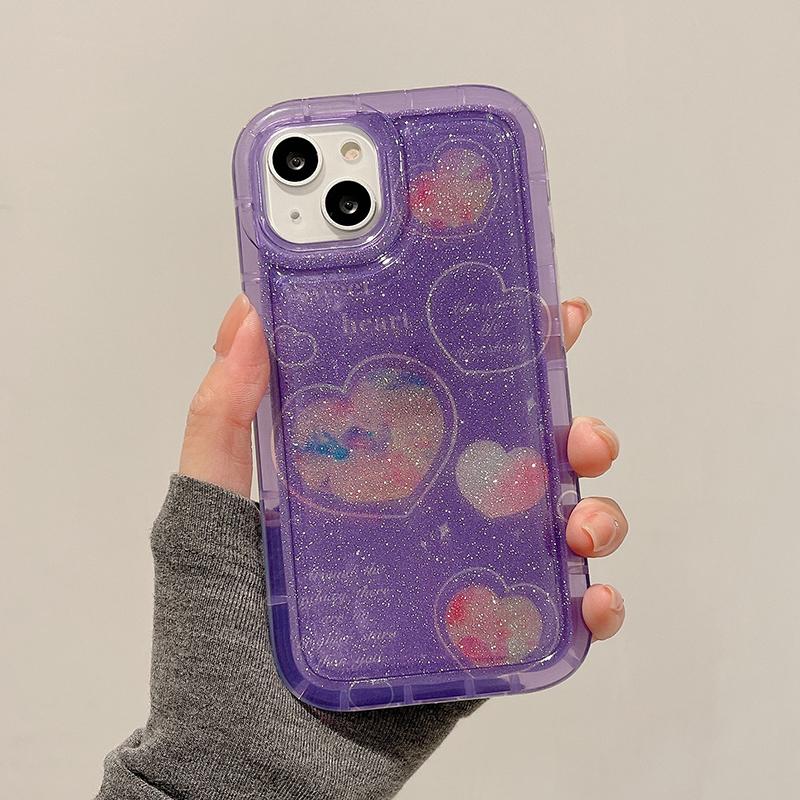 Удача Фиолетовый Любовь Сердце Сияющий Чехол Для Iphone 14 Pro Max 13 11 12 14 Plus Мягкая Подушка Безопасности Чехол Для Телефона Капа