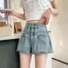 Jade Blue Work Denim Shorts Summer Thin High Waist Slimming Wide-leg Loose A-line Shorts