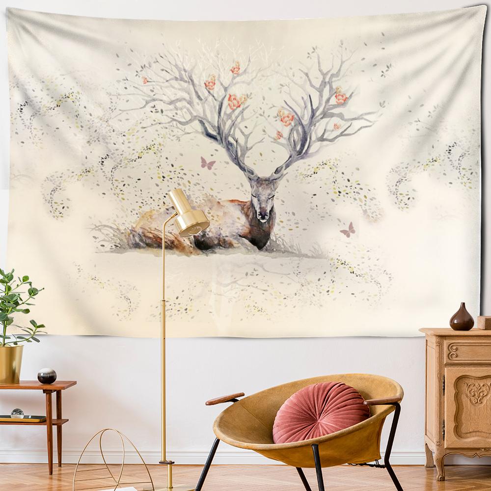 Красочный гобелен с пятнистым оленем, настенный гобелен в богемном стиле, многофоновый гобелен, психоделический интерьер, домашний декор