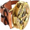 Brass Sundial Compass Wristband Steampunk Roman Design, Leather Strap