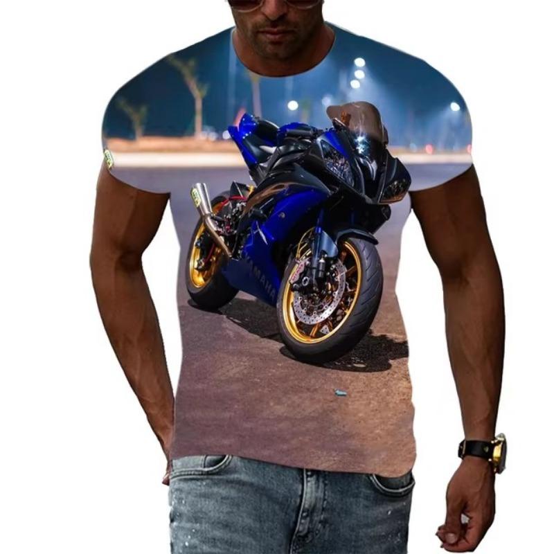 Летняя мода, новые мужские футболки с рисунком мотоцикла, трендовая индивидуальность, крутой стиль, локомотив, узор 3D, футболка с коротким рукавом