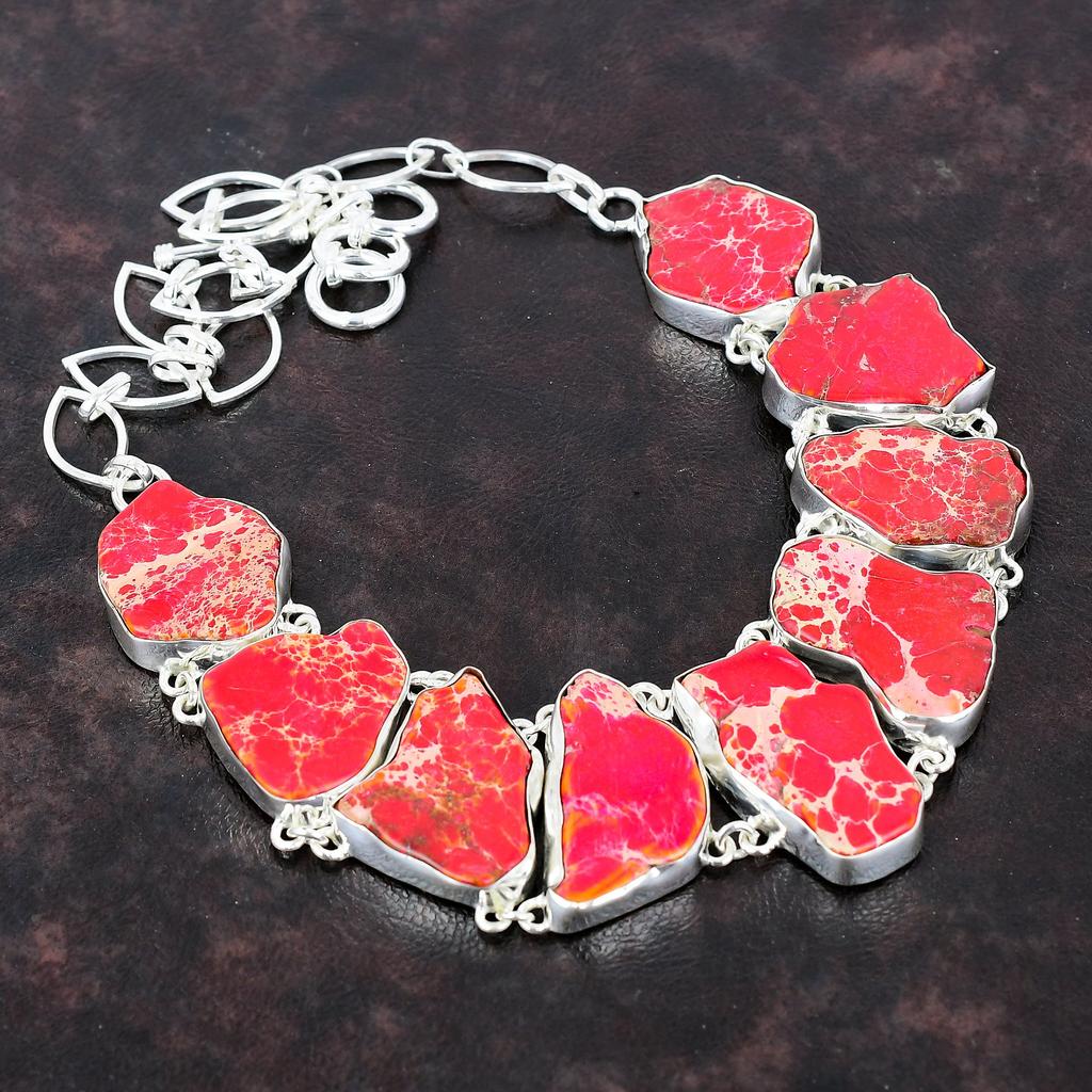 Ожерелье из яшмы из осадков Красного моря Ювелирные изделия из драгоценных камней Ожерелье ручной работы Ожерелье из стерлингового серебра 925 пробы Регулируемая цепочка Ожерелье Подарок на помолвку