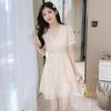 Women's New Style Spliced V-neck Fashionable Slim Chiffon Floral Dress
