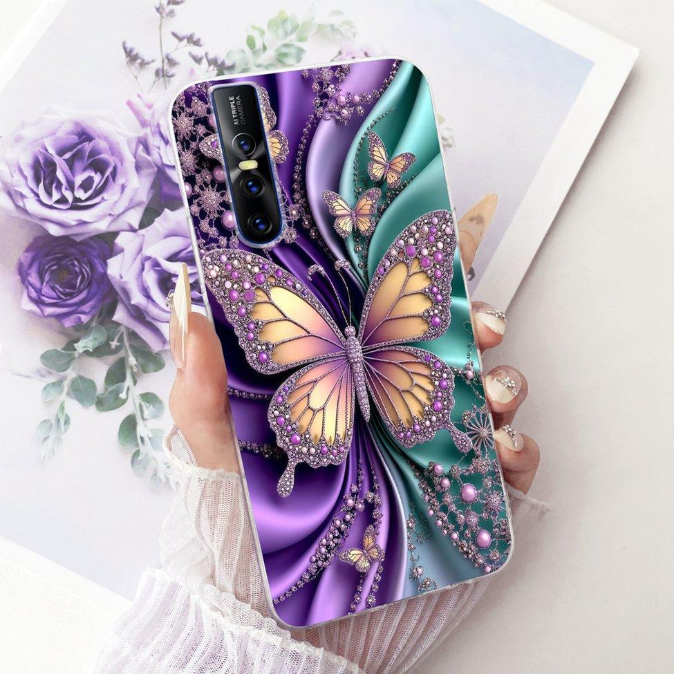 Casing For Vivo V15 Pro Cover Transparent Cute Cat Fashion Butterfly Funny Painted Phone Case For Vivo 1818