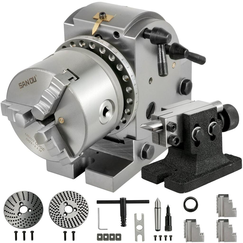 Dividing Head 4 Inch Indexing Head Milling 100MM Semi-Universal Dividing Head 4 Inch 3 jaw Chuck Dividing Head Set with Index Plates and Tailstock for