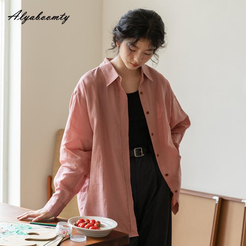 Японская мори для девочек, весенне-осенняя женская однотонная короткая блузка с отложным воротником, хлопковая рубашка большого размера, винтажная элегантная рубашка с длинными рукавами