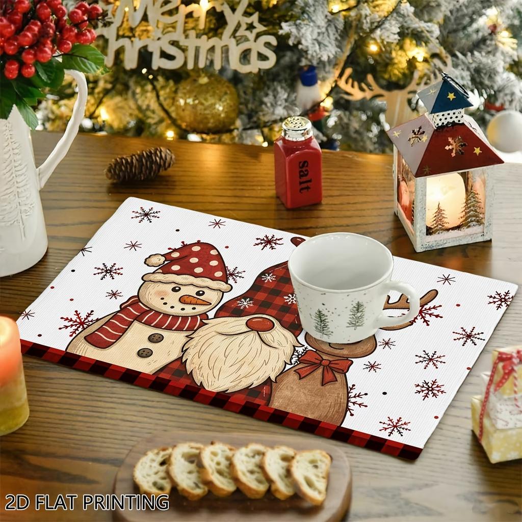 4pcs/6pcs Christmas Table Mats, Festive Xmas Trio Modern Art Placemats, Kitchen Dining Decoration, Suitable for Holiday Decorations, Dining Tables, Sc