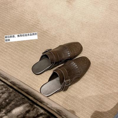 Найди второй волосок! Виноградная мать та же обувь телячья кожа ретро Брок гравировка кисточка пряжка с мюли полусабо