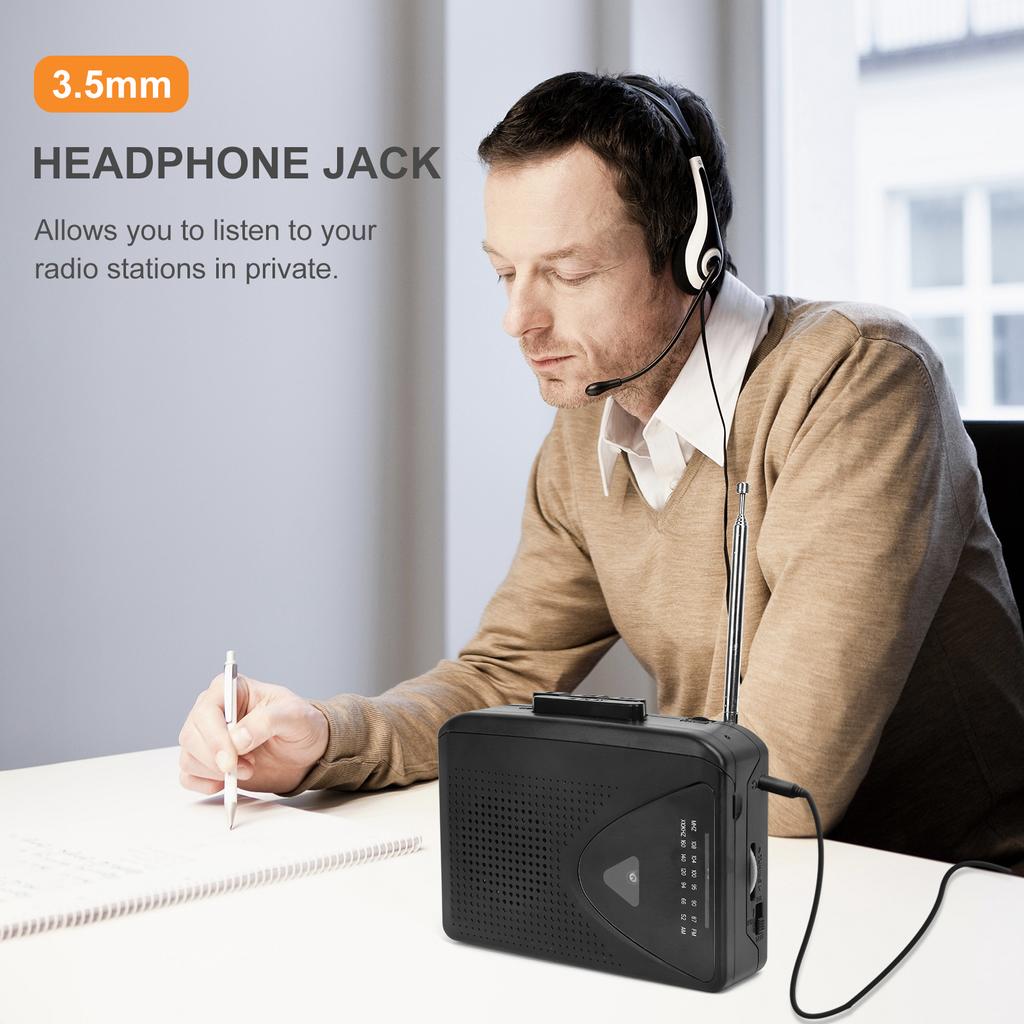Portable Cassette Tape Player Built-in Speaker Walkman AM/FM Radio with 3.5mm Eeadphone Jack Stereo Tape Music Player
