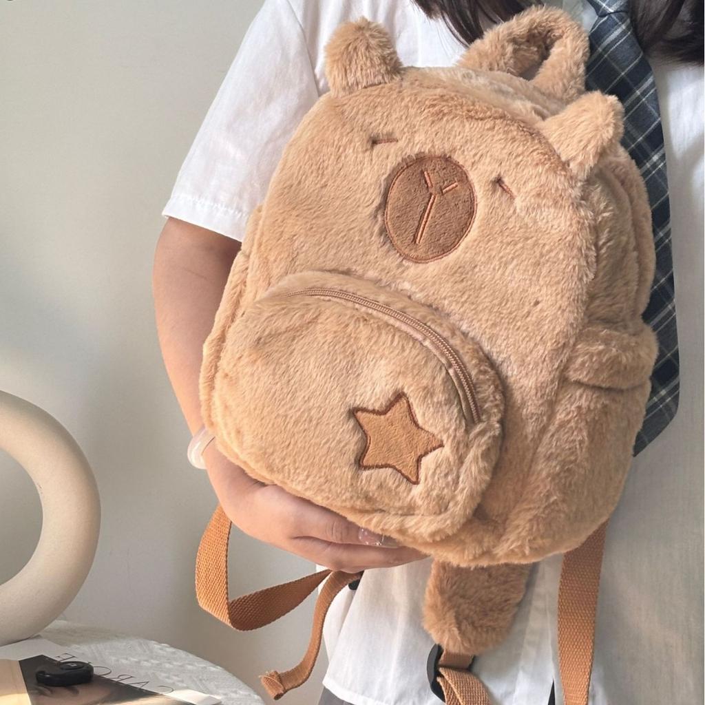 Осень Зима Милый Плюшевый Рюкзак Капибара для Женщин 2024 Новый Студенческий Рюкзак для Поездок Нишевый Универсальный Рюкзак