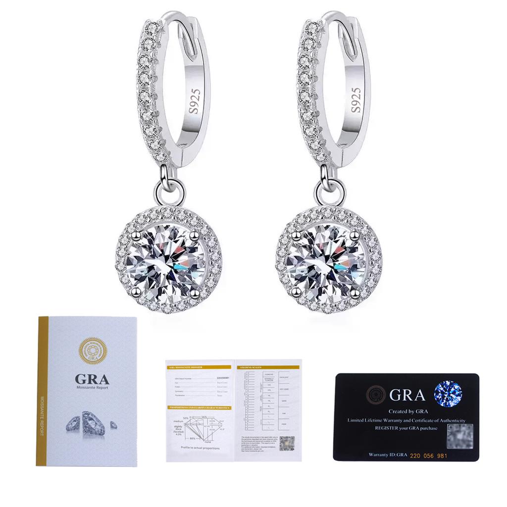Minimalist D Color VVS1 0.5ct Round Moissanite Dangle Drop Earrings Pass Diamond Tester Earrings 925 Sterling Silver Jewelry