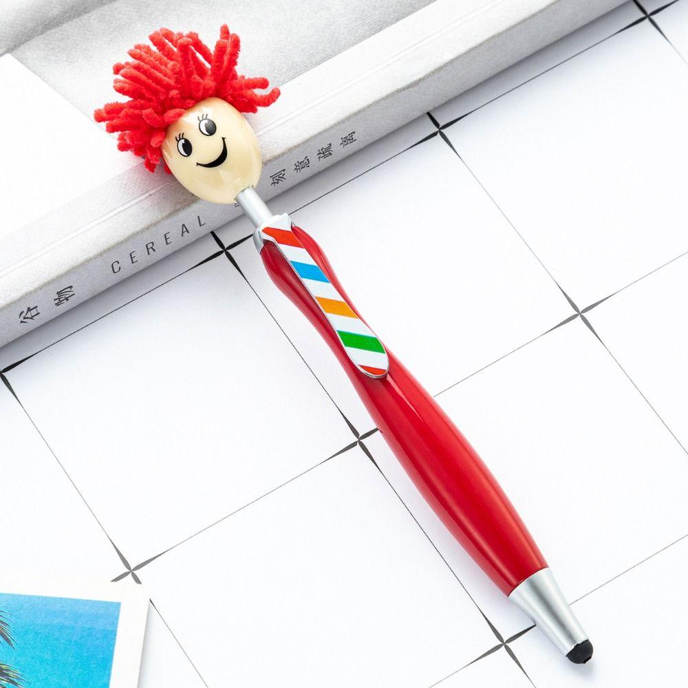 Ручки шариковые в виде куклы с улыбающимся лицом, с плюшевой головой-шваброй, для маркировки и рисования