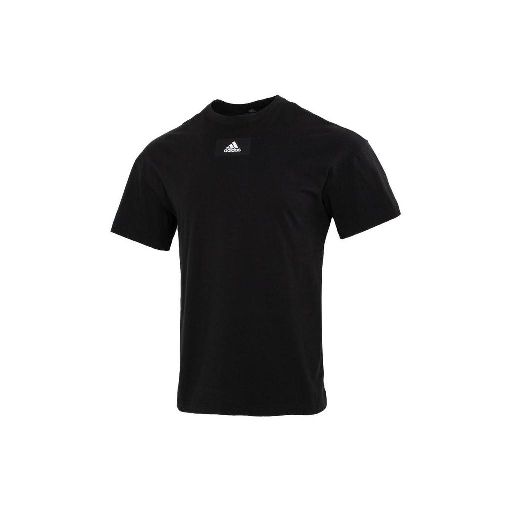 Adidas Футболка с круглым вырезом и принтом логотипа, однотонная, мужская, черная HE4361