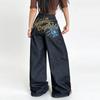 Women's Baggy Jeans Y2K Style With Back Embroidery Pattern Print And Washed Finish Perfect For Fall Outfits