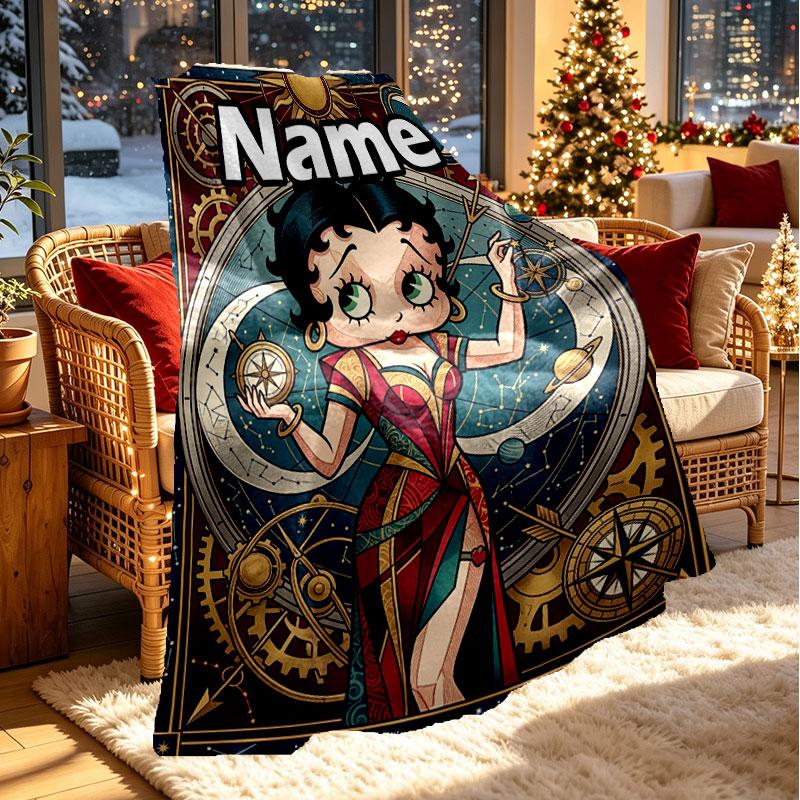 Custom Name Personalized Betty Boop Print Blanket, Home Decor, Bedroom, Sofa, Camping, Couch, Gifts for Birthday Christmas