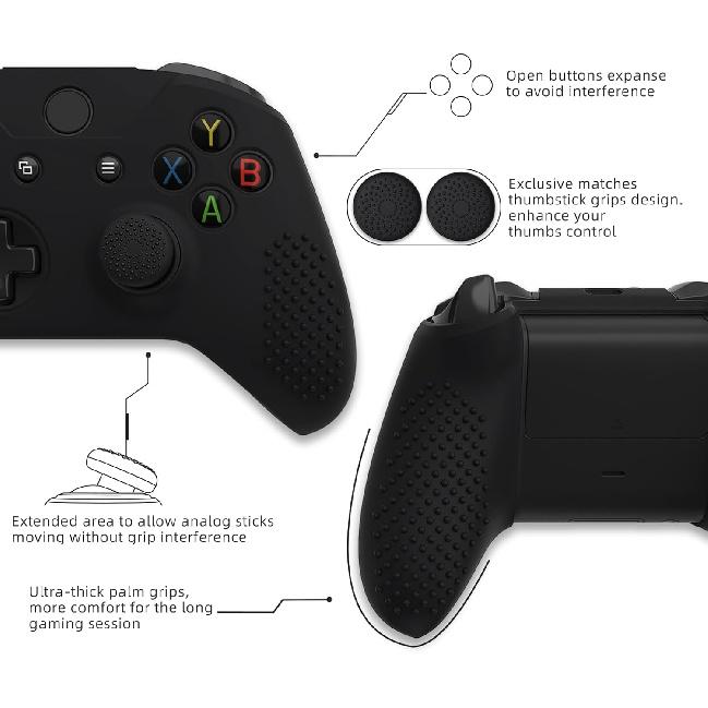 EXtremeRate PlayVital Мягкая противоскользящая силиконовая накладка на контроллер, накладки на стики, защитный чехол для контроллера Xbox One X S - Черный