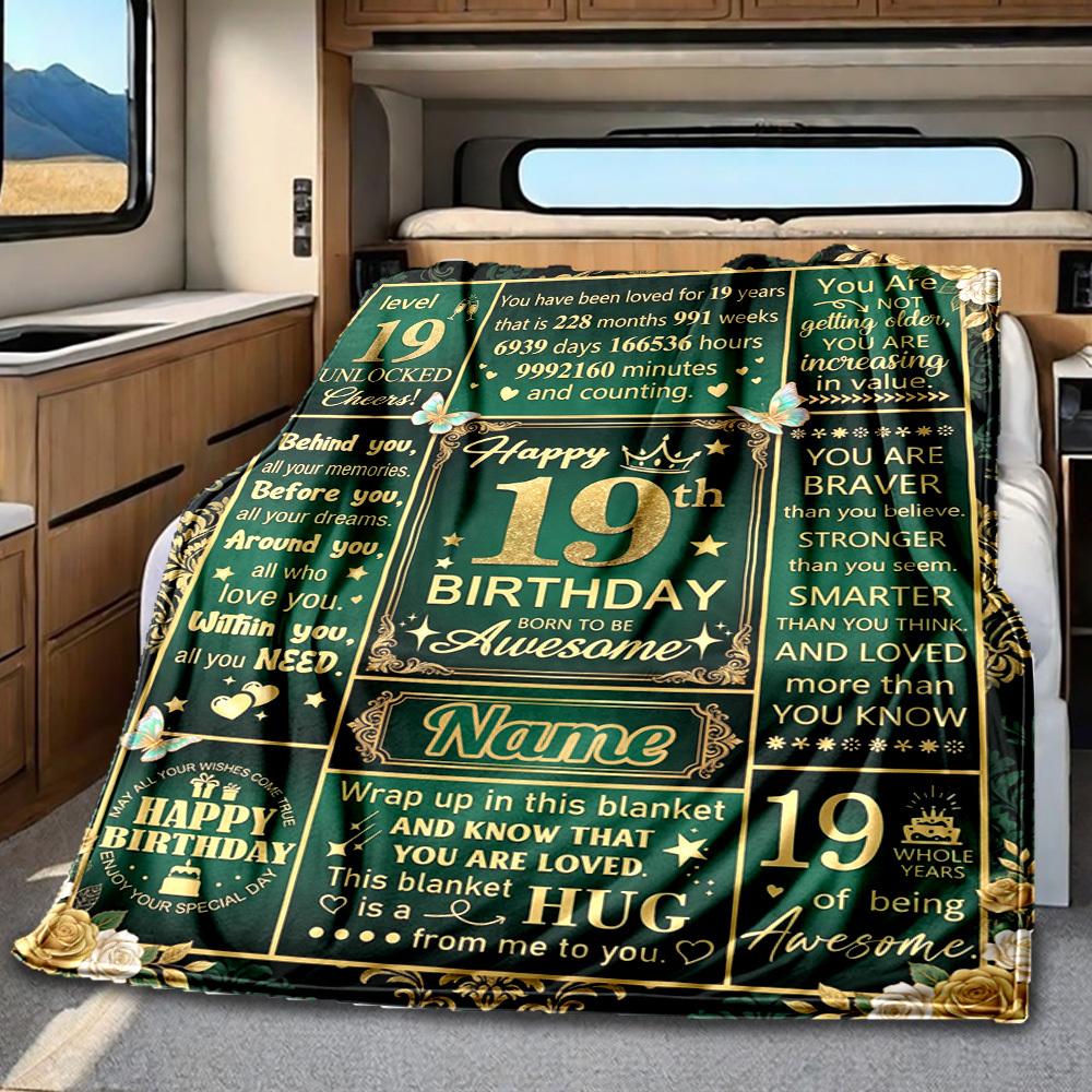 19Th Birthday Celebration Blanket Personalized Name Soft Comfortable Stylish Blanket Car Blanket Perfect For Travel Camping Outdoor Home Suitable For
