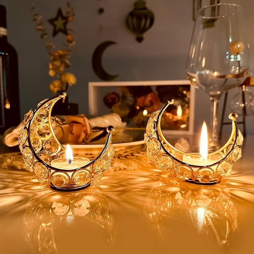 Moon Tea Light Crystal Candle Holder,Return Gifts for Pooja, Metal Lanterns, Handicraft Items for Home Decor