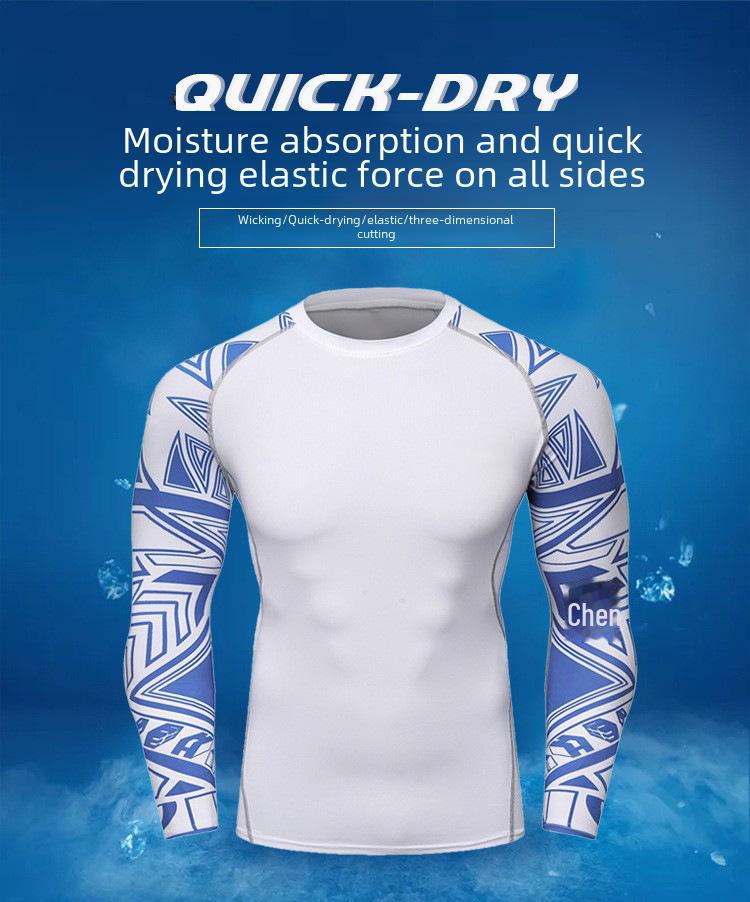 Мужская компрессионная футболка для бега с длинным рукавом и принтом, влагоотводящая, A038