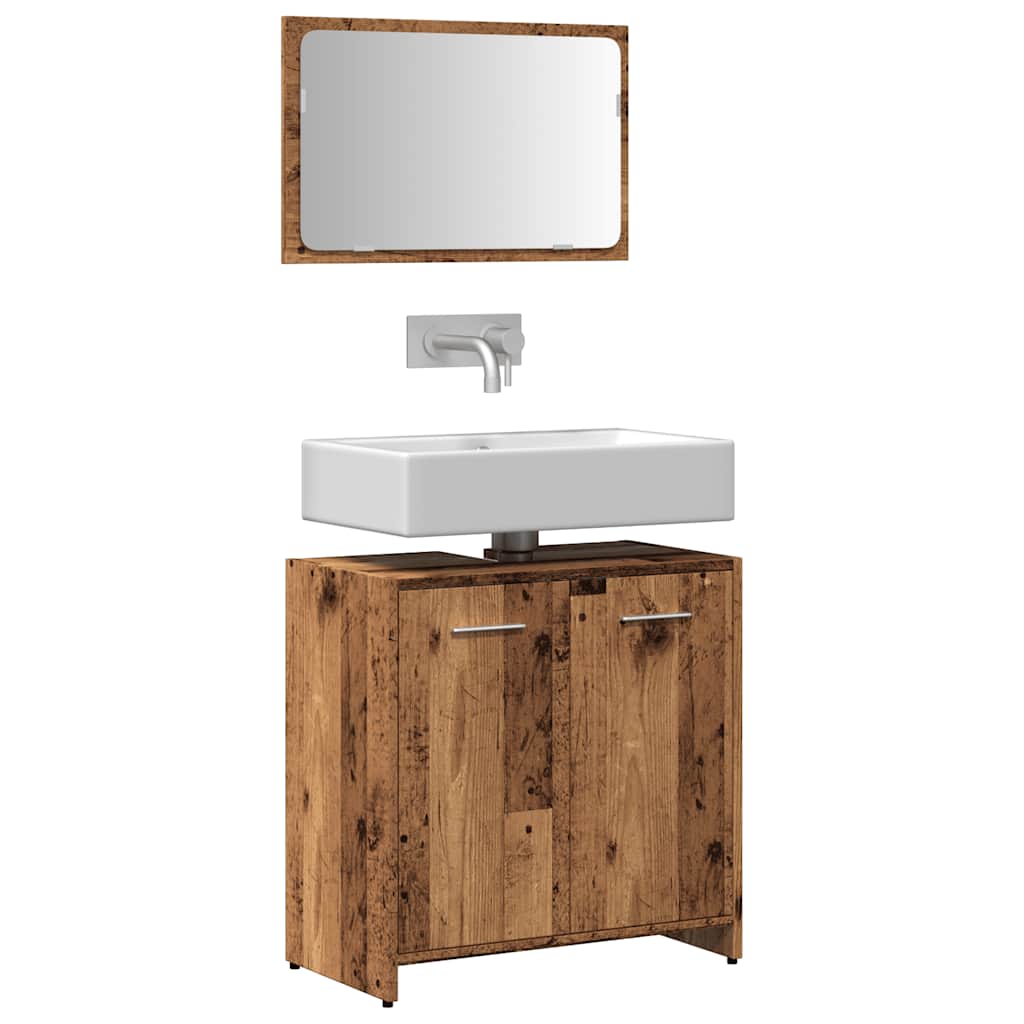 Bathroom Cabinet with Mirror Rustic Wood Look Engineered Wood
