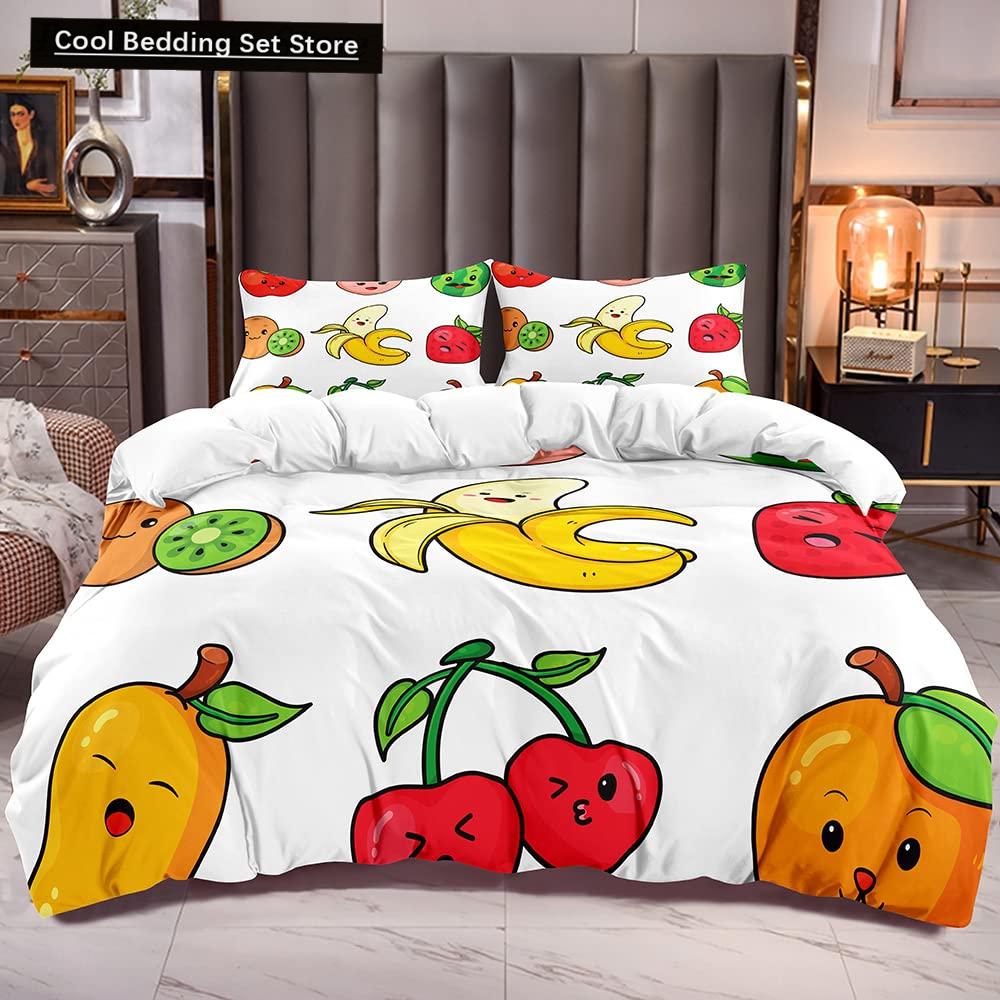 Cartoon Fruit King Queen Duvet Cover Summer Tropical Fruit Bedding Set for Boy Girl Banana Pear Red 2/3pcs Polyester Quilt Cover