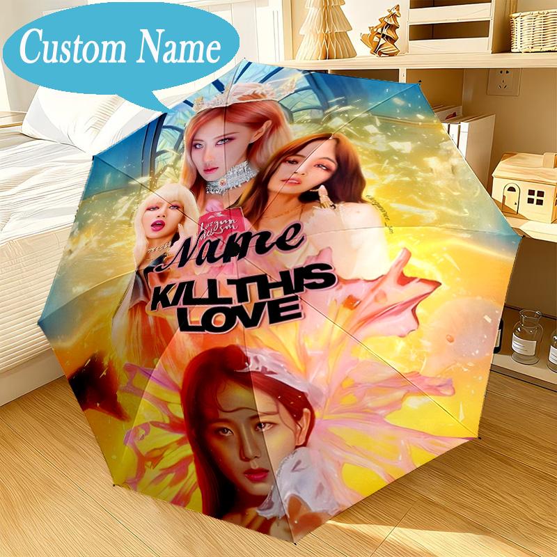 Custom Name Umbrella Kpop Group Fashion Umbrella 8-Frame for Travel, Camping, Casual Lightweight Portable, Essential for Family Gifts