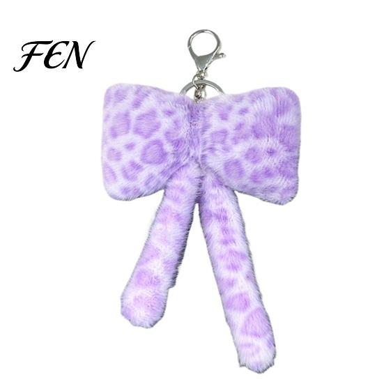 Plush Bow Ornament Leopard Print Keychain, Fluffy Bowknot Bag Charm Keychain with Lobster Clasp, Women Girls Handbag Decorative Accessory
