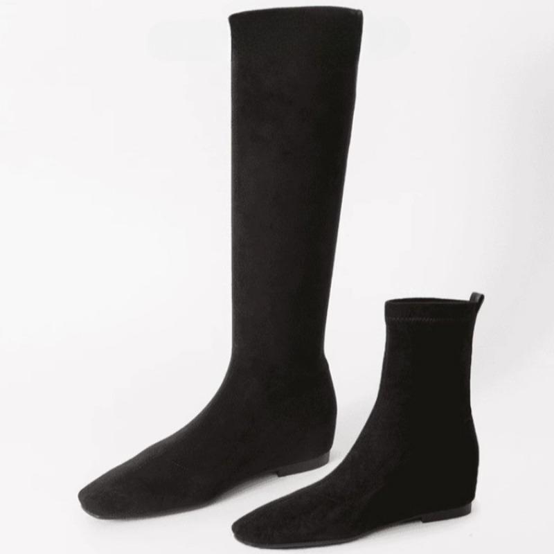 Замшевые женские высокие сапоги с квадратным носком и низким каблуком, модная зимняя обувь, тренд зимы 2025 года, удобные челси для ходьбы, дизайнерские Botas Mujer