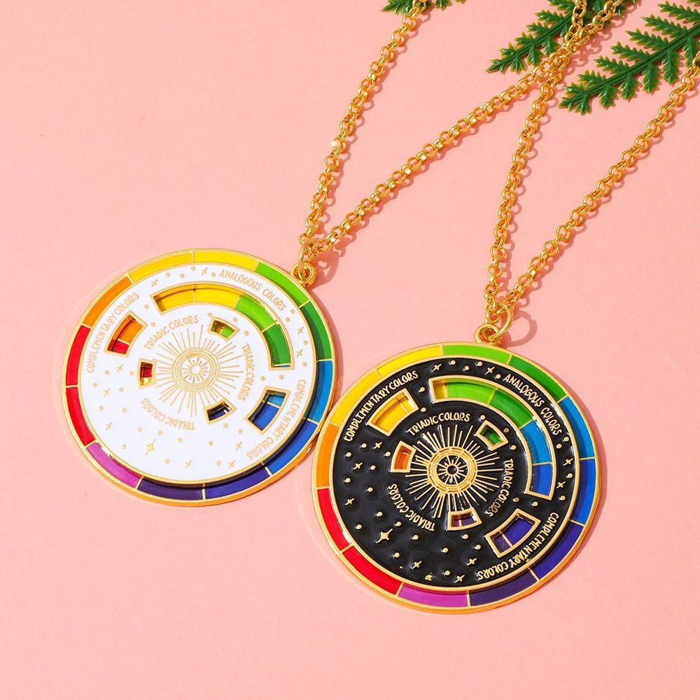 Adjustable Chain Color Wheel Necklace Unique Palette Pendant Fashion Rotating Round Pendant Gift