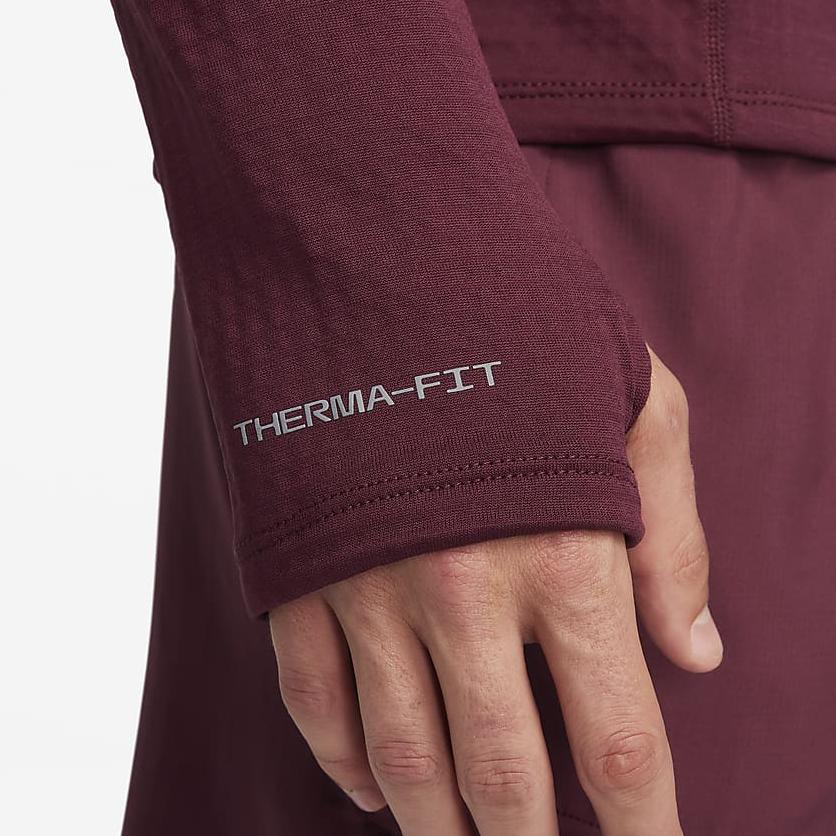 Nike Element Repel Solid Color Stand Collar Half Zip Casual Long Sleeve T-Shirt Men Tops Dark-Brown-Red FB8565-681