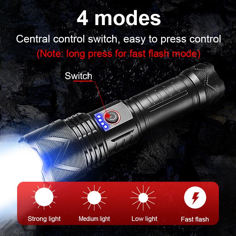 Мощный фонарик, супер яркий фонарик XHP70, масштабируемый фонарик, уличный фонарь для кемпинга
