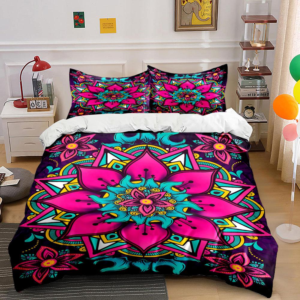 Pink floral mandala design. Bedding sets Duvet cover sets Duvet covers Pillowcases(1 * Duvet Cover 2 * Pillowcases without duvet insert)