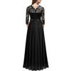 Women Elegant Gown Dress O-Neck 3/4 Sleeve Embroidery Lace Stitching High Waist Loose Hem Robe Dress Wedding Night Party Maxi Dress