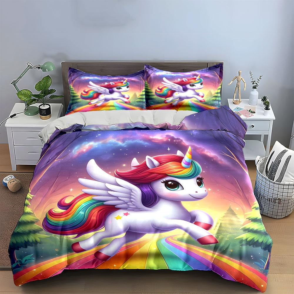 Rainbow Winged Unicorn Bedding Bedding Duvet Cover Set Duvet Cover Pillowcases (1 * Duvet Cover 2 * Pillowcases, without duvet insert)