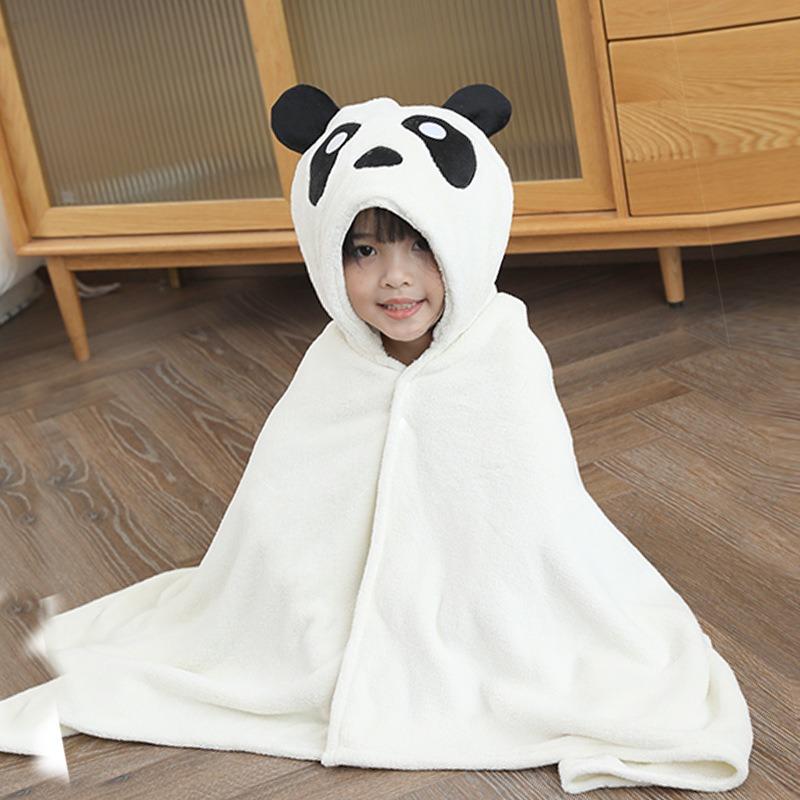Cartoon Baby Bath Towels Hooded Towel Toddler Bathrobe Warm Coral Fleece Sleeping Swaddle Wrap for Boys Girls Bath Cloak