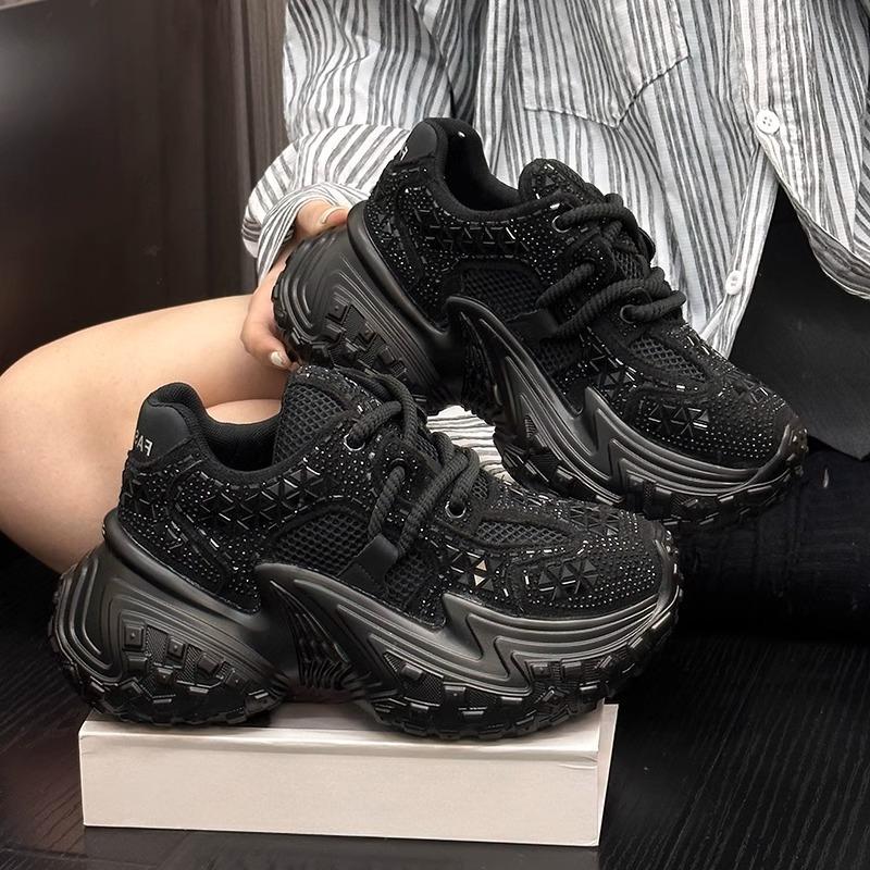 Paris Resin Sole Rhinestone Dad Shoes Женская новая дышащая универсальная утягивающая спортивная повседневная обувь на платформе