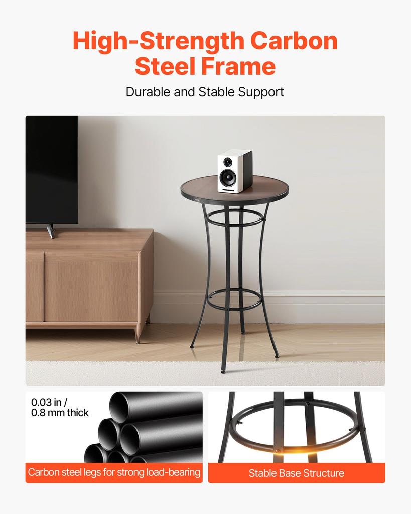 VEVOR Outdoor Round Bar Table, 60 cm Counter Bar Height Bistro Table, Patio Dining Tables with Easy-to-Clean Top & Sturdy Metal Frame