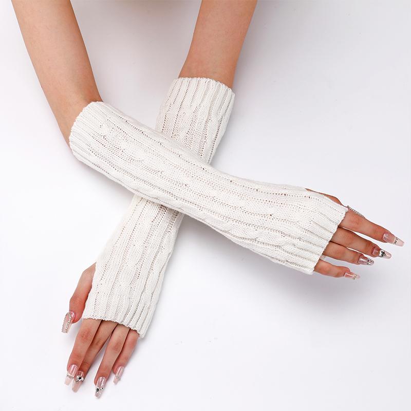 White 30cm Glove New Autumn and Winter Men and Women Mid To Long Fake Sleeves Knitted Yarn Insulation Dew Half Finger Arm Cover