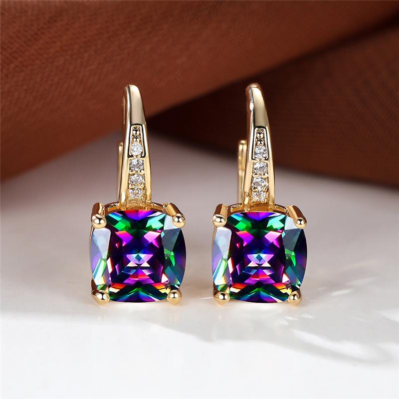 Серьги-кольца Mystic Rainbow Princess с огранкой камня для женщин, винтажные серьги золотого цвета для вечеринки и свадьбы