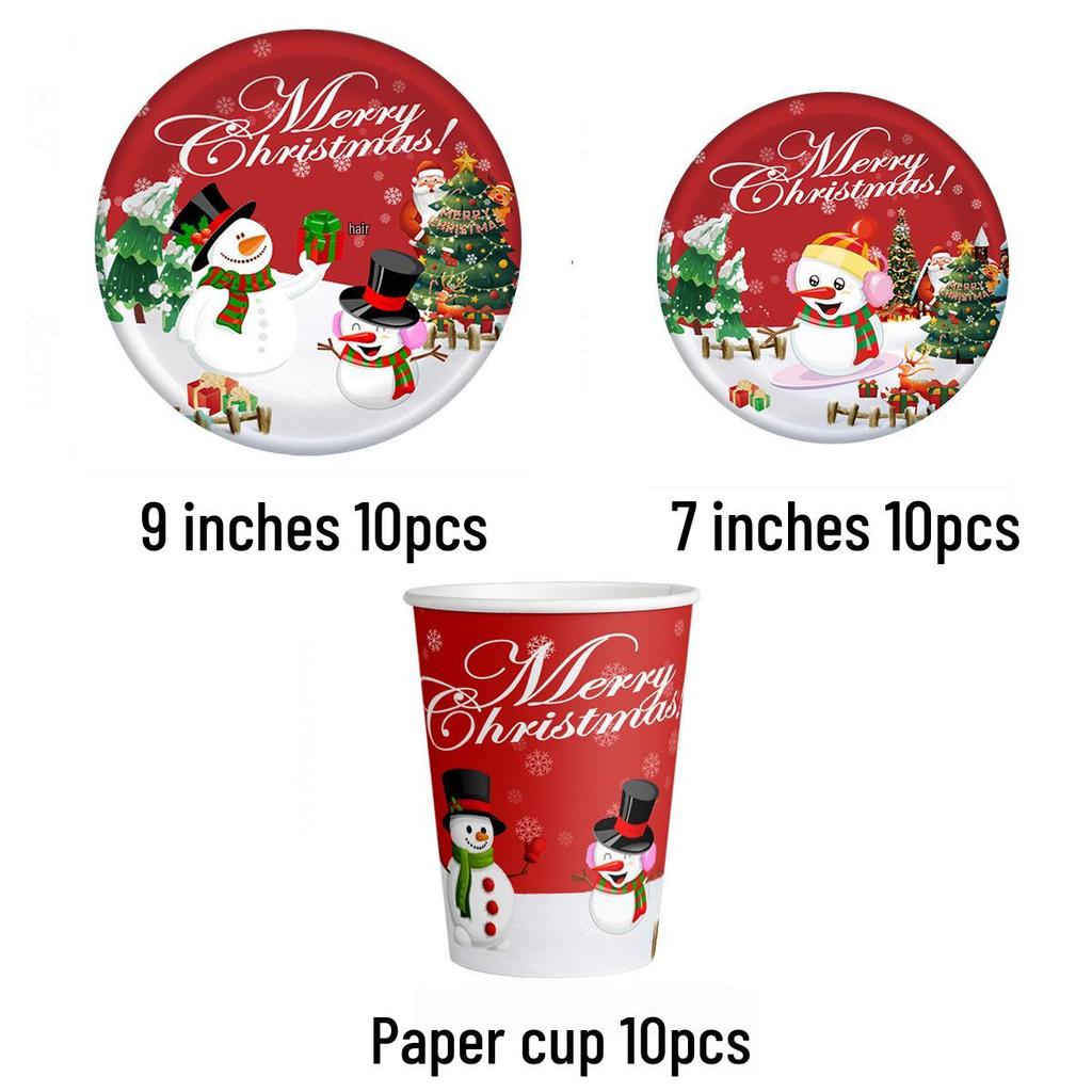 2024 Christmas Snowman Party Set: Paper Cups, Plates, Knives, Forks & Spoons