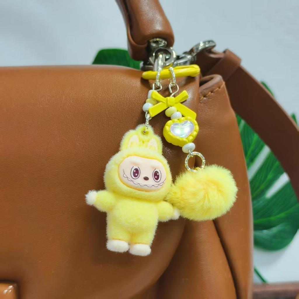 Labubu Cloth Cute Grain Standing Flocking Labubu Bag Couple Car Keychain Decorative Pendant Mobile Phone Chain